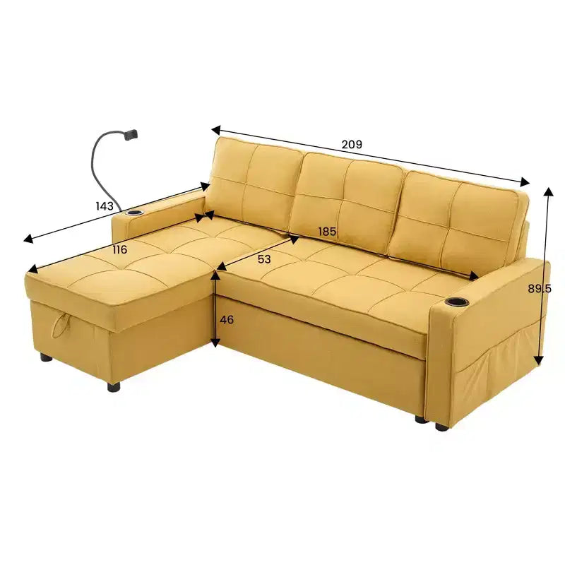 Divano a L convertibile con letto estraibile, divano letto con chaise longue reversibile per soggiorno, appartamento, camera da letto, ufficio