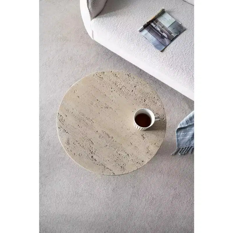 Tavolino rotondo color crema con base a piedistallo 22x22x25,5