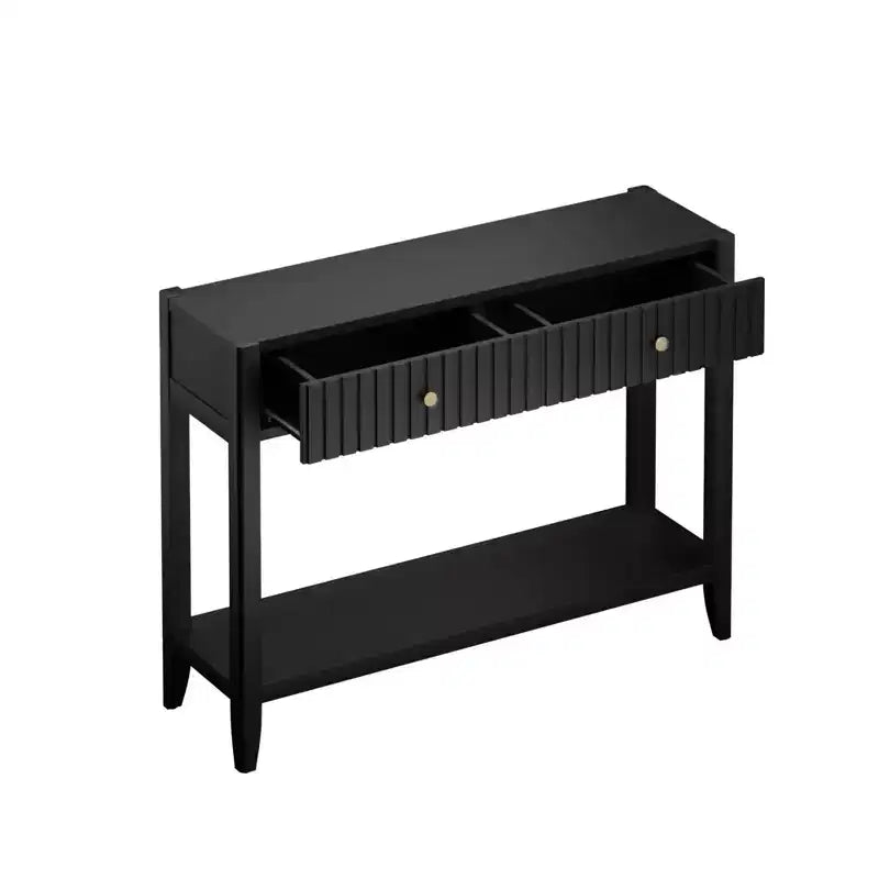 Tavolo Consolle, Tavolino d'Ingresso, Tavolino da Divano, Tavolino d'Appoggio con Cassetti e Ripiano, Nero