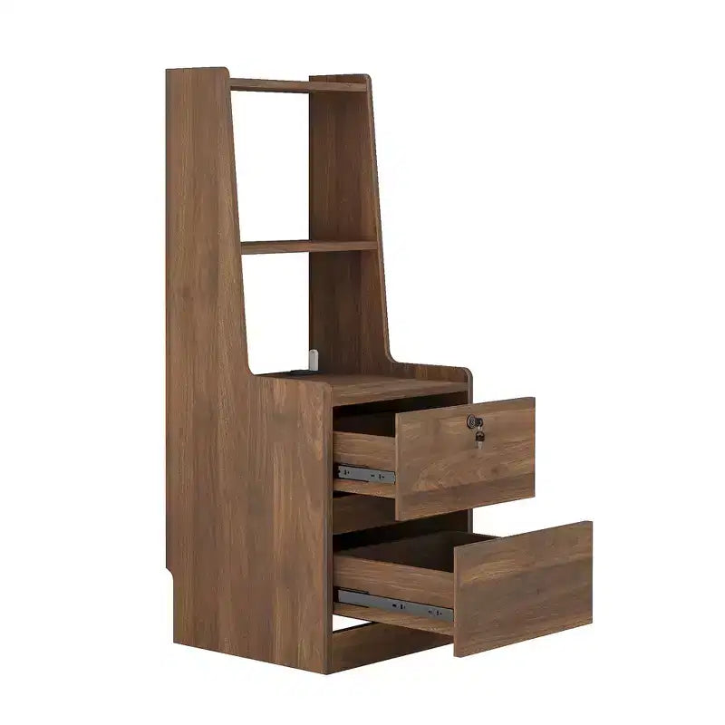 Comodino con stazione di ricarica da 15 pollici JVNOXK, comodino intelligente con libreria, vano portaoggetti, funzione di chiusura, finitura in legno con chiusura