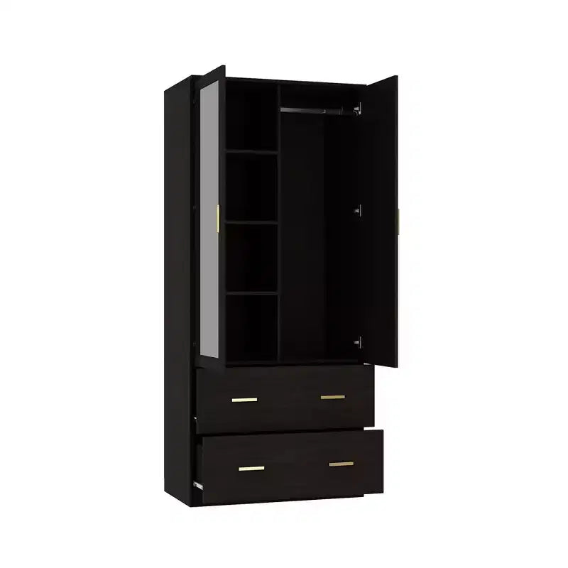 Organizzatore di vestiti per guardaroba multi-scomparto con specchio e aste appendiabiti