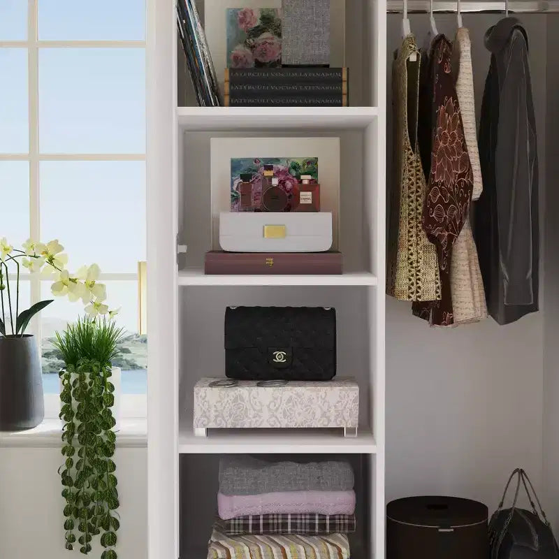 Organizzatore di vestiti per guardaroba multi-scomparto con specchio e aste appendiabiti