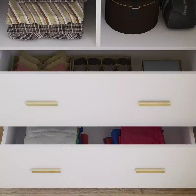 Organizzatore di vestiti per guardaroba multi-scomparto con specchio e aste appendiabiti