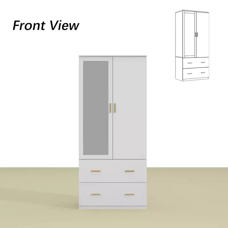 Organizzatore di vestiti per guardaroba multi-scomparto con specchio e aste appendiabiti