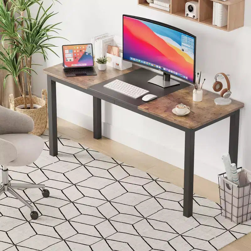 Scrivania per computer da 160 cm, grande scrivania da ufficio con struttura in metallo, scrivania moderna da gaming, postazione di lavoro robusta per studio, ufficio, camera da letto