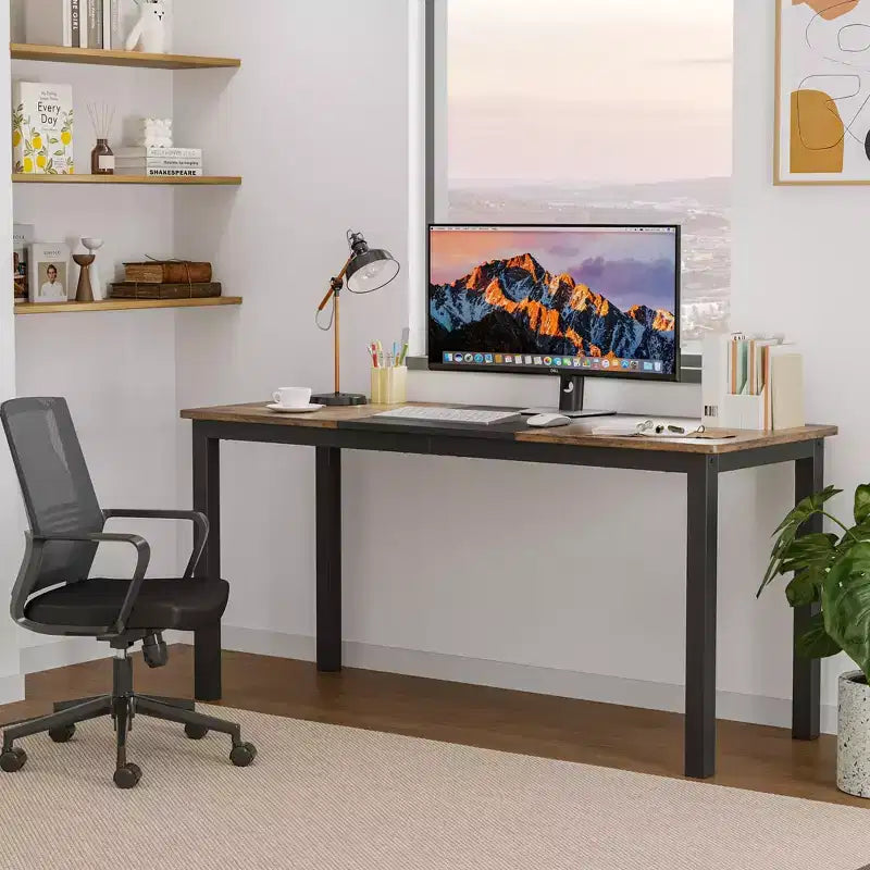 Scrivania per computer da 160 cm, grande scrivania da ufficio con struttura in metallo, scrivania moderna da gaming, postazione di lavoro robusta per studio, ufficio, camera da letto
