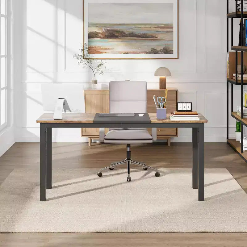Scrivania per computer da 160 cm, grande scrivania da ufficio con struttura in metallo, scrivania moderna da gaming, postazione di lavoro robusta per studio, ufficio, camera da letto