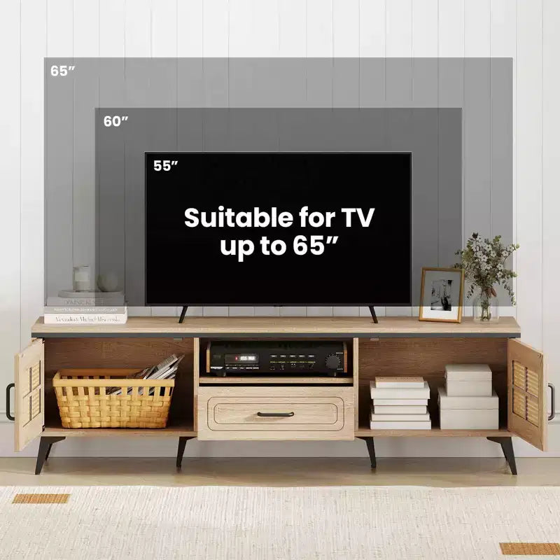 Mobile porta TV Boho per TV da 65 pollici, mobile TV moderno con cassetto e 2 scomparti