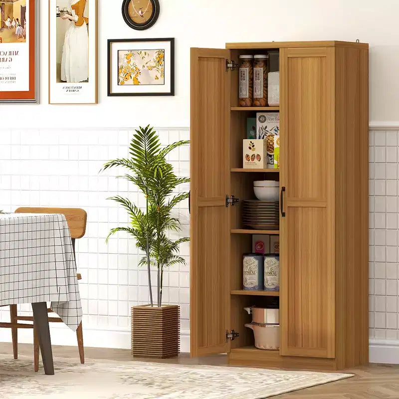 Dispensa da Cucina, Armadio a Colonna Indipendente a 5 Ripiani con 2 Scaffali Regolabili per Sala da Pranzo, Soggiorno