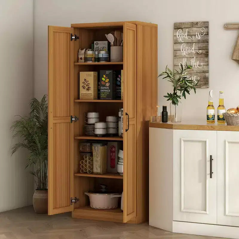 Dispensa da Cucina, Armadio a Colonna Indipendente a 5 Ripiani con 2 Scaffali Regolabili per Sala da Pranzo, Soggiorno