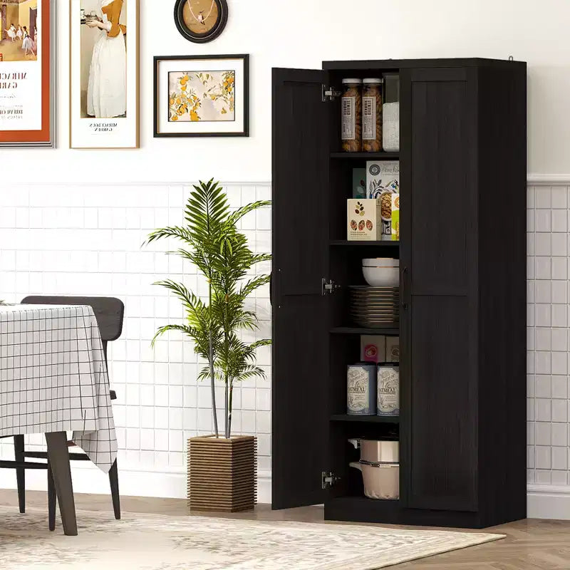Dispensa da Cucina, Armadio a Colonna Indipendente a 5 Ripiani con 2 Scaffali Regolabili per Sala da Pranzo, Soggiorno