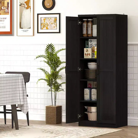 Dispensa da Cucina, Armadio a Colonna Indipendente a 5 Ripiani con 2 Scaffali Regolabili per Sala da Pranzo, Soggiorno