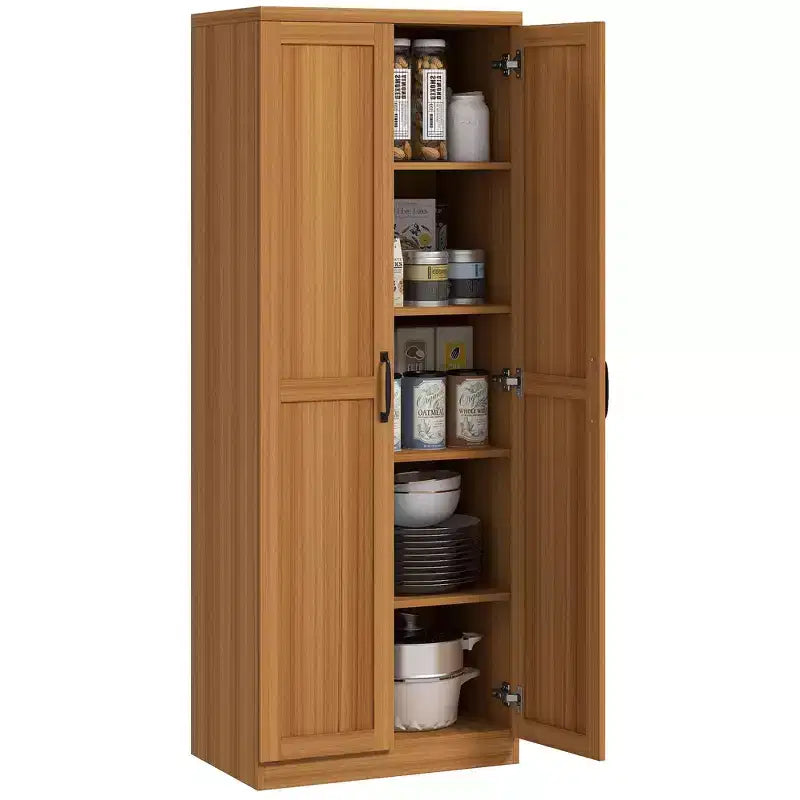 Dispensa da Cucina, Armadio a Colonna Indipendente a 5 Ripiani con 2 Scaffali Regolabili per Sala da Pranzo, Soggiorno