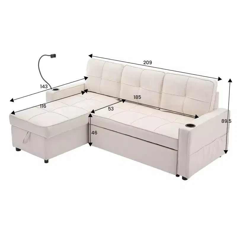 Divano a L convertibile con letto estraibile, divano letto con chaise longue reversibile per soggiorno, appartamento, camera da letto, ufficio