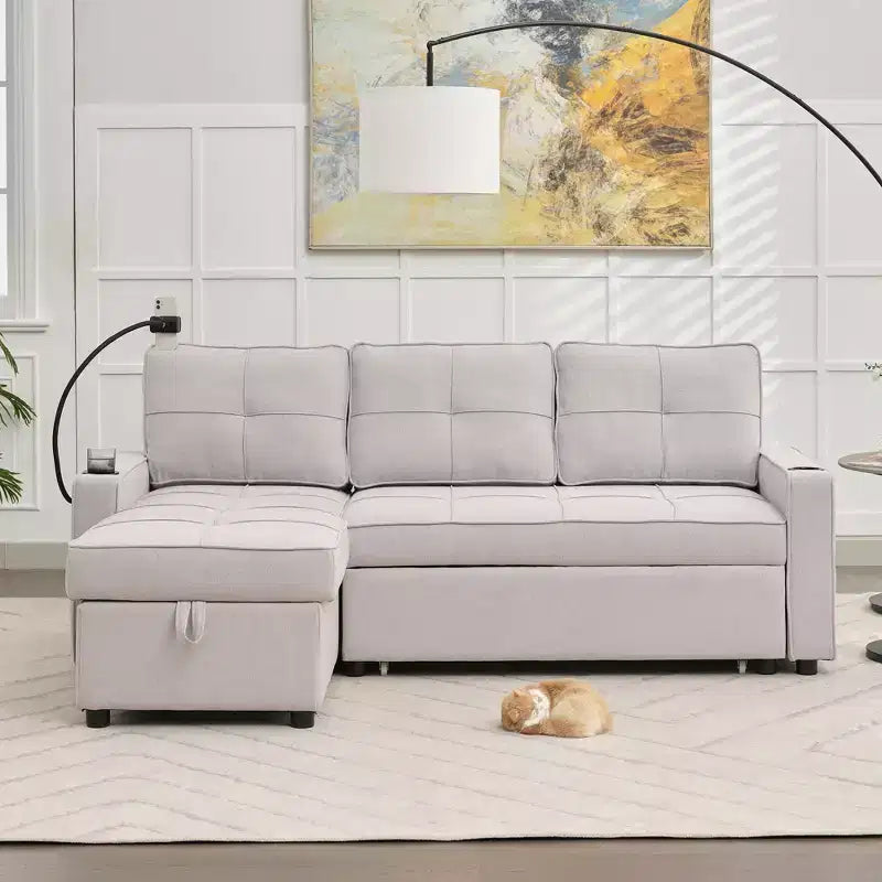 Divano a L convertibile con letto estraibile, divano letto con chaise longue reversibile per soggiorno, appartamento, camera da letto, ufficio