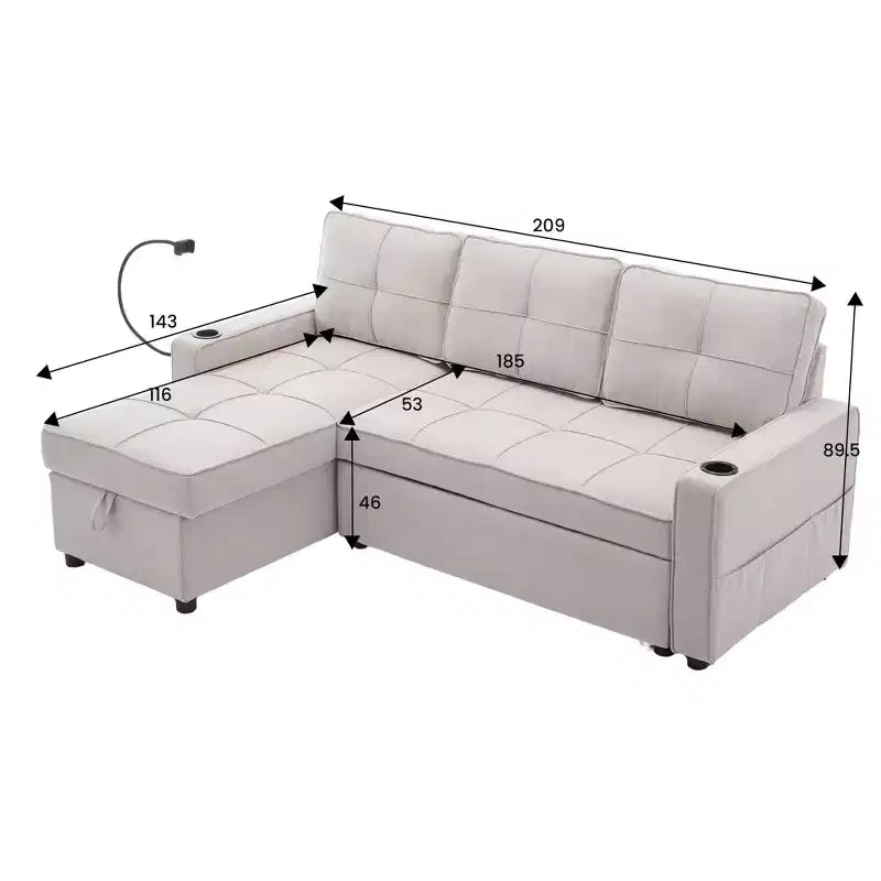 Divano a L convertibile con letto estraibile, divano letto con chaise longue reversibile per soggiorno, appartamento, camera da letto, ufficio