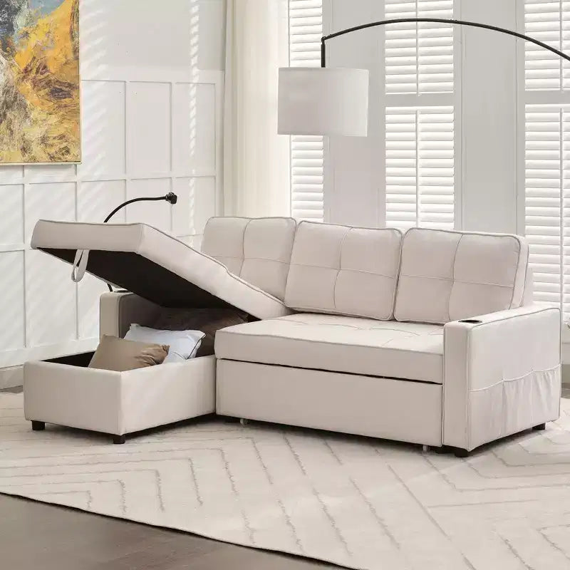 Divano a L convertibile con letto estraibile, divano letto con chaise longue reversibile per soggiorno, appartamento, camera da letto, ufficio