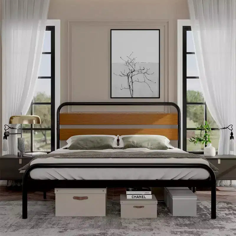 Struttura Letto King Size, Telaio Piattaforma Robusto con Testiera in Legno e Vano Contenitore Sottoposto, Base Materasso Silenziosa, Facile Montaggio