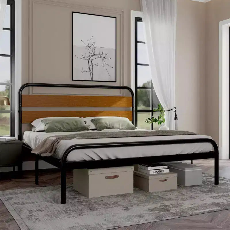 Struttura Letto King Size, Telaio Piattaforma Robusto con Testiera in Legno e Vano Contenitore Sottoposto, Base Materasso Silenziosa, Facile Montaggio