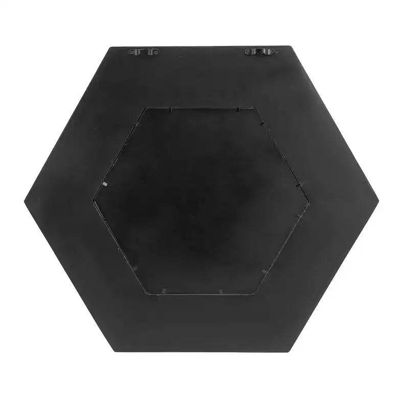 Specchio da Parete Esagonale 18.5 x 18.5 Pollici con Cornice in Legno Massello Nero