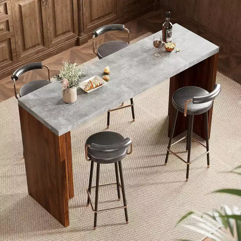 Tavolo Bar 55 con Piano in Finto Marmo, Tavolo da Pub Altezza Bancone per Cucina, Soggiorno, Sala da Pranzo