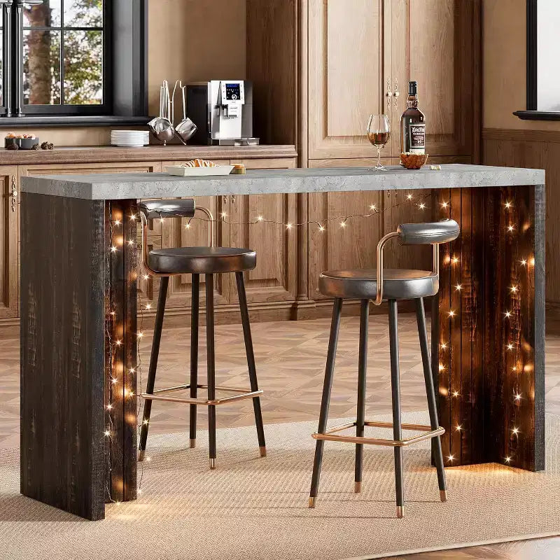 Tavolo Bar 55 con Piano in Finto Marmo, Tavolo da Pub Altezza Bancone per Cucina, Soggiorno, Sala da Pranzo