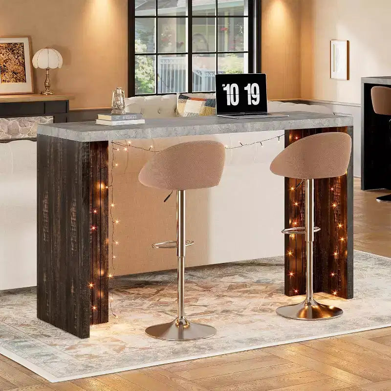 Tavolo Bar 55 con Piano in Finto Marmo, Tavolo da Pub Altezza Bancone per Cucina, Soggiorno, Sala da Pranzo