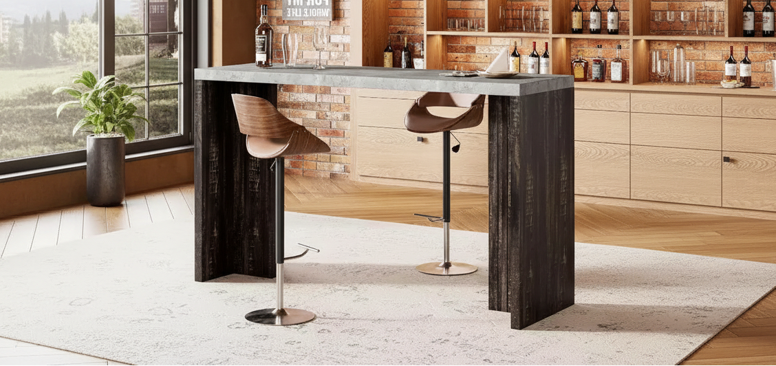 GustoWave 55 Home Bar Table with Faux Marble Top, Counter Height Pub Table for Kitchen, Living Room, Dining