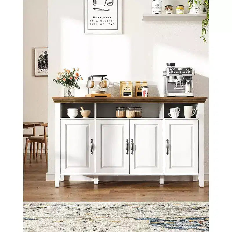 Mobile buffet con contenitore, credenza grande da 140 cm con ripiani regolabili, 4 ante, mobile bar moderno in stile rustico