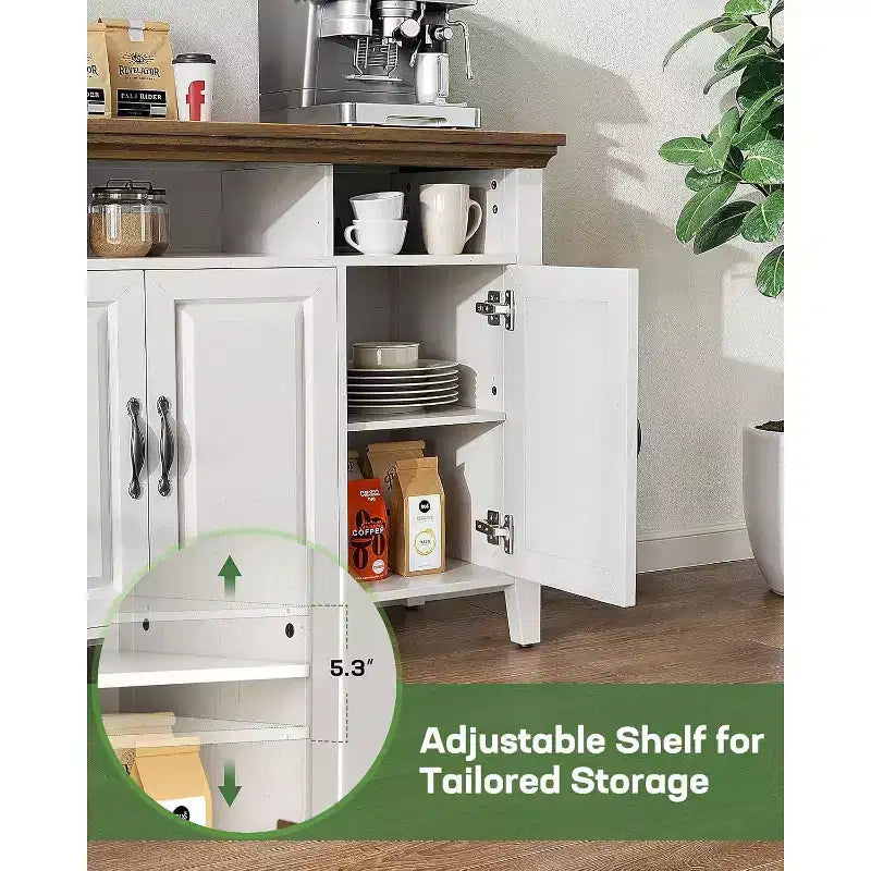 Mobile buffet con contenitore, credenza grande da 140 cm con ripiani regolabili, 4 ante, mobile bar moderno in stile rustico