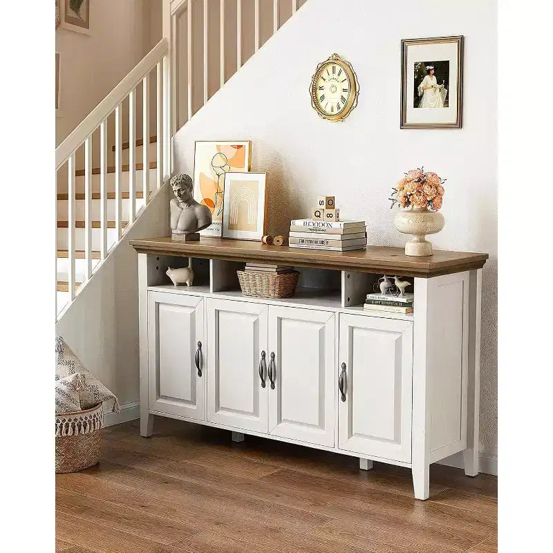 Amada Mobile Buffet con Ante, Credenza Grande da 140 cm con Ripiani Regolabili, 4 Ante, Mobile Moderno da Bar per Caffè in Stile Rustico