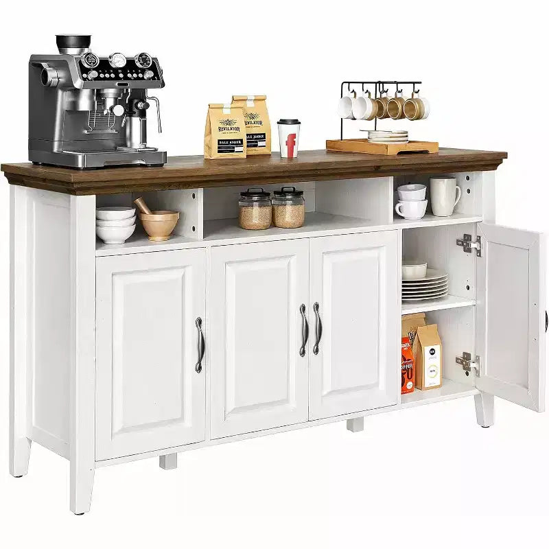 Mobile buffet con contenitore, credenza grande da 140 cm con ripiani regolabili, 4 ante, mobile bar moderno in stile rustico