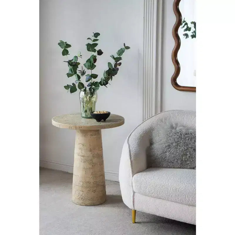 Tavolino rotondo color crema con base a piedistallo 22x22x25,5