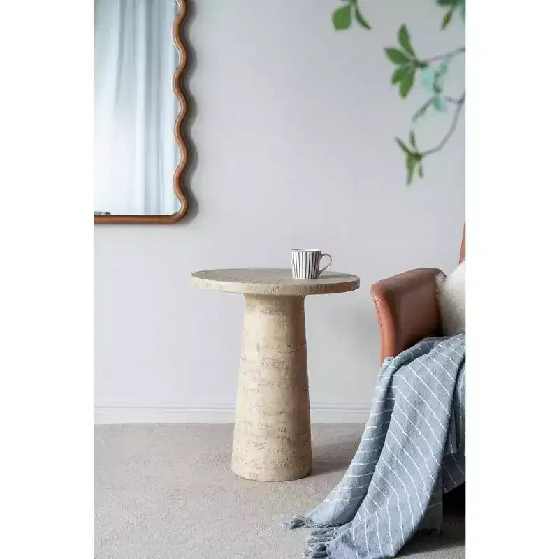 Tavolino rotondo color crema con base a piedistallo 22x22x25,5