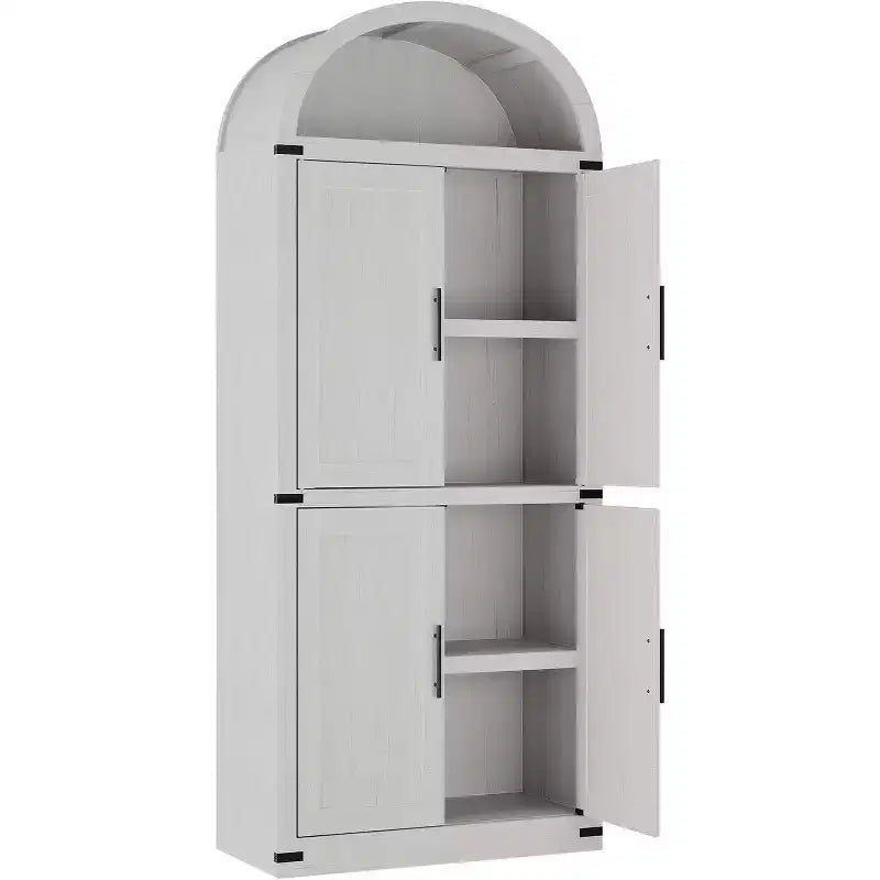 Libreria ad arco da 72'' con ante in vetro, armadio in legno a 6 ripiani per soggiorno, cucina o ufficio, scaffali espositivi in stile rustico
