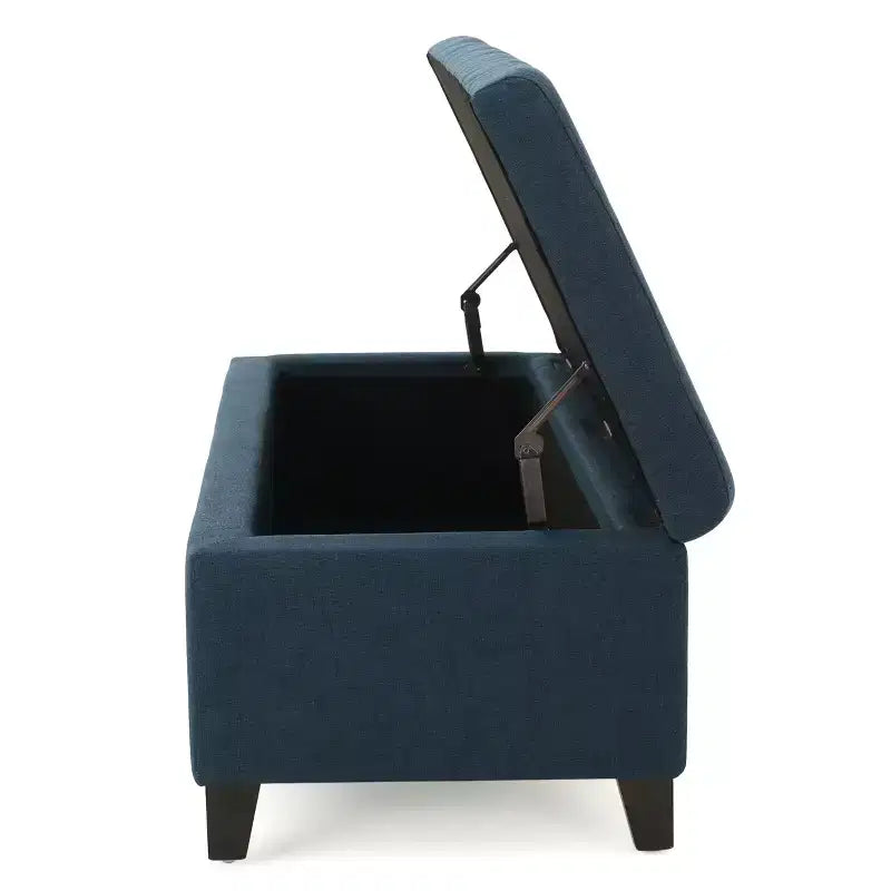 Pouf contenitore con cuciture trapuntate a nido d'ape, panca contenitore con gambe in legno, panca da ingresso per soggiorno, camera da letto, blu navy