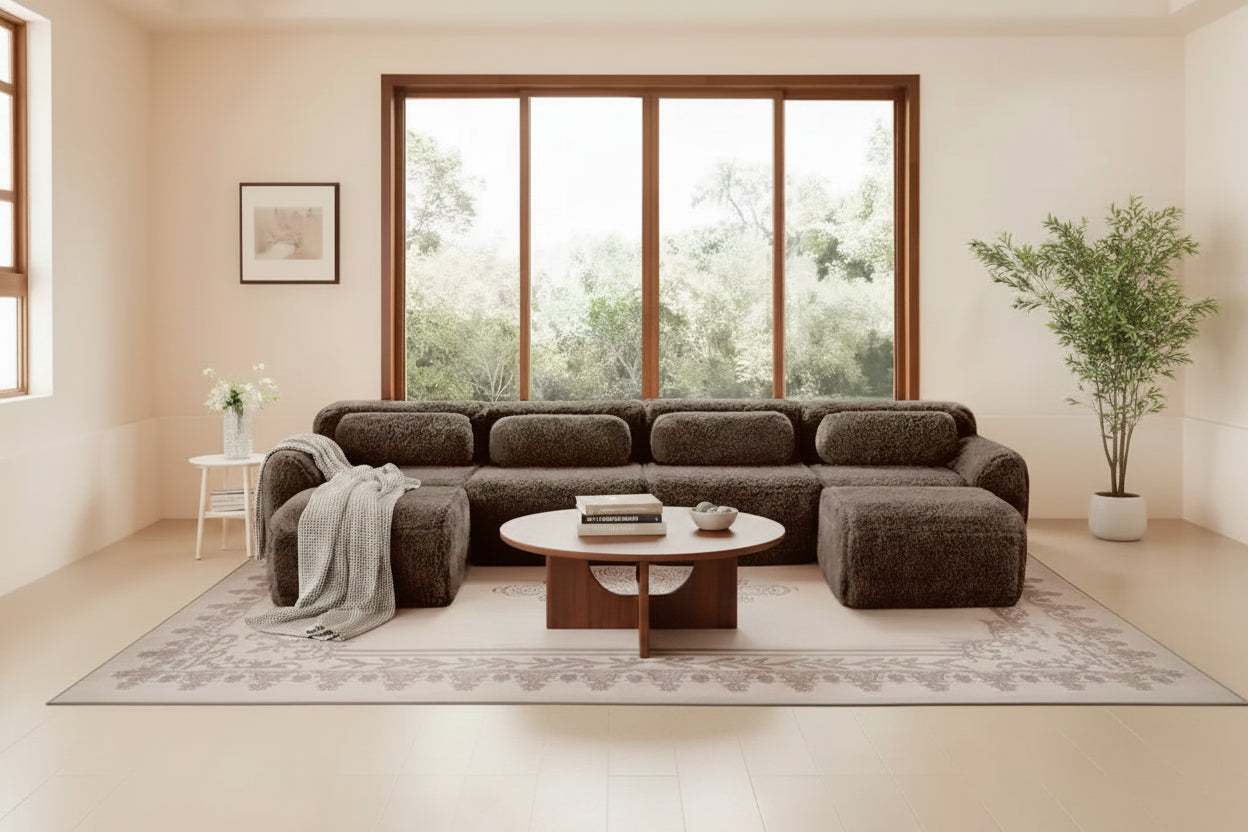 Divano a U senza struttura, spugna HD 32D, fondo antiscivolo, nessun assemblaggio, design ergonomico, combinazione libera, confezionato sottovuoto per soggiorni/studi