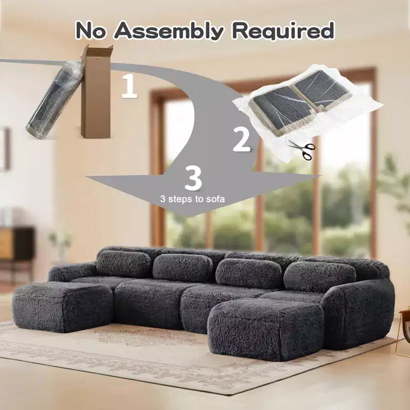Divano a U senza struttura, spugna HD 32D, fondo antiscivolo, nessun assemblaggio, design ergonomico, combinazione libera, confezionato sottovuoto per soggiorni/studi
