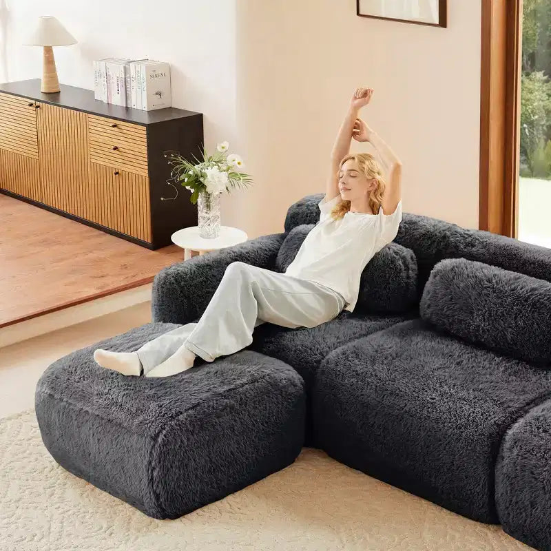 Divano a U senza struttura, spugna HD 32D, fondo antiscivolo, nessun assemblaggio, design ergonomico, combinazione libera, confezionato sottovuoto per soggiorni/studi