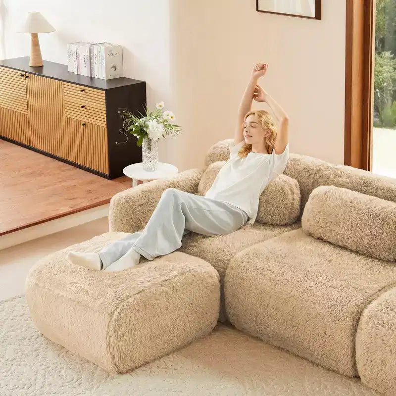 Divano a U senza struttura, spugna HD 32D, fondo antiscivolo, nessun assemblaggio, design ergonomico, combinazione libera, confezionato sottovuoto per soggiorni/studi