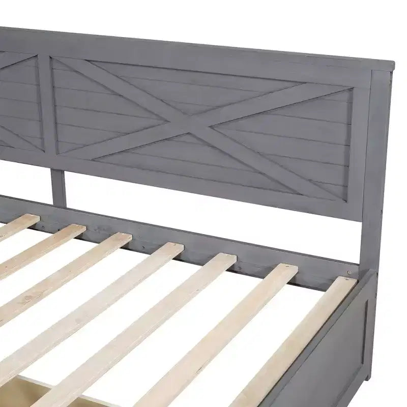 Divano letto singolo in legno con 2 cassetti e ringhiera rustica