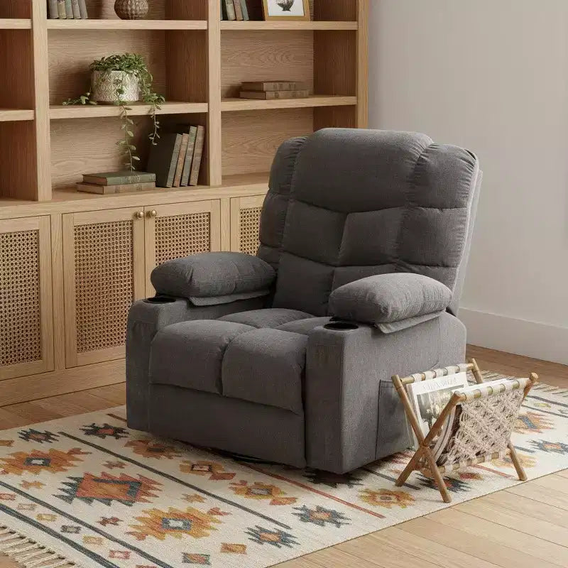 HomeRoots Poltrona reclinabile con massaggio e sollevamento assistito in ecopelle grigia con USB, 37 pollici