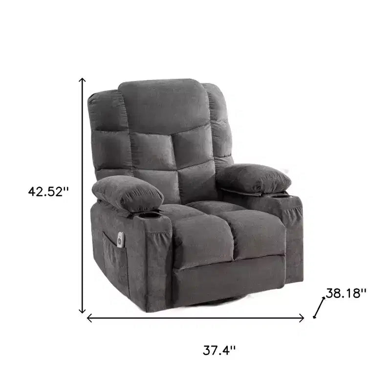 HomeRoots Poltrona reclinabile con massaggio e sollevamento assistito in ecopelle grigia con USB, 37 pollici