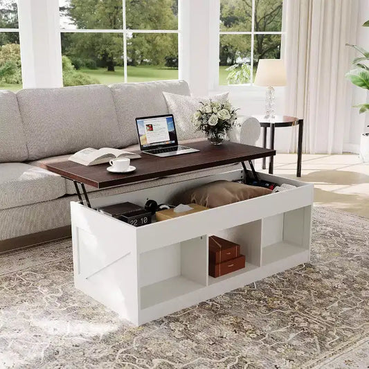 Elegant Smooth Slow Motion Lift-Top Coffee Table | Hidden Storage & Removable Shelf, Rustic Farmhouse Wood-Metal Design, Easy Assembly