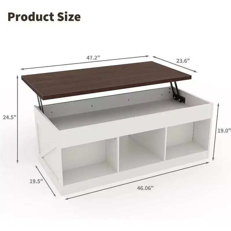 Elegante Tavolino Alzabile con Chiusura Ammortizzata | Vano Nascosto & Ripiano Rimovibile, Design Rustico in Legno e Metallo, Facile Montaggio