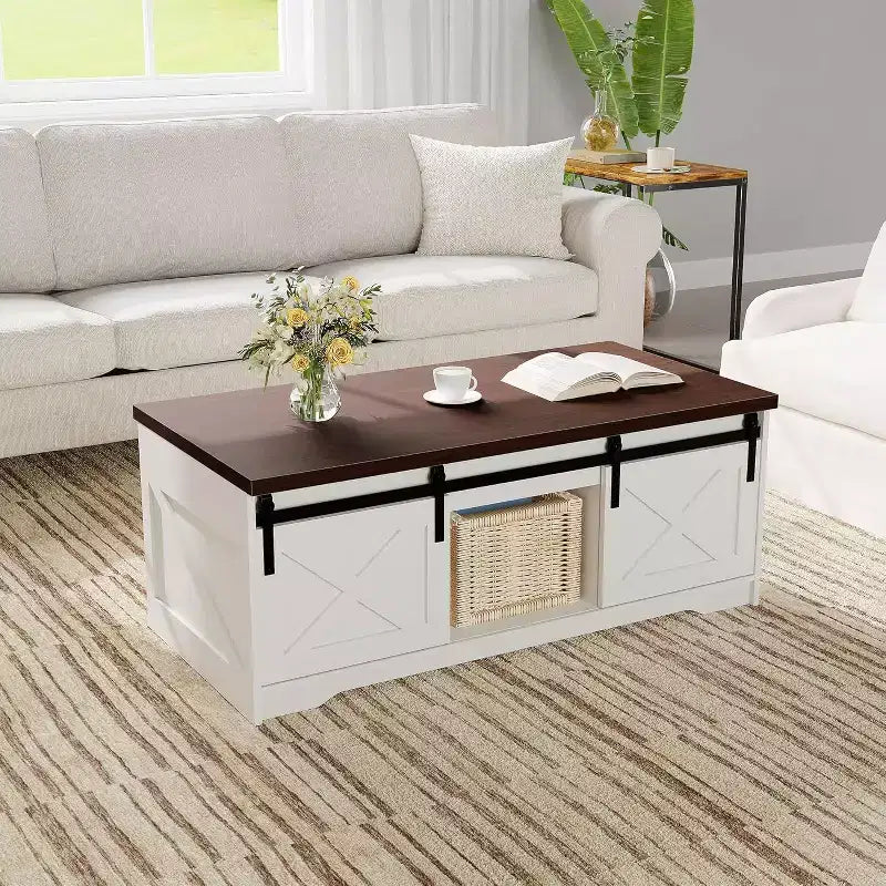 Elegante Tavolino Alzabile con Chiusura Ammortizzata | Vano Nascosto & Ripiano Rimovibile, Design Rustico in Legno e Metallo, Facile Montaggio