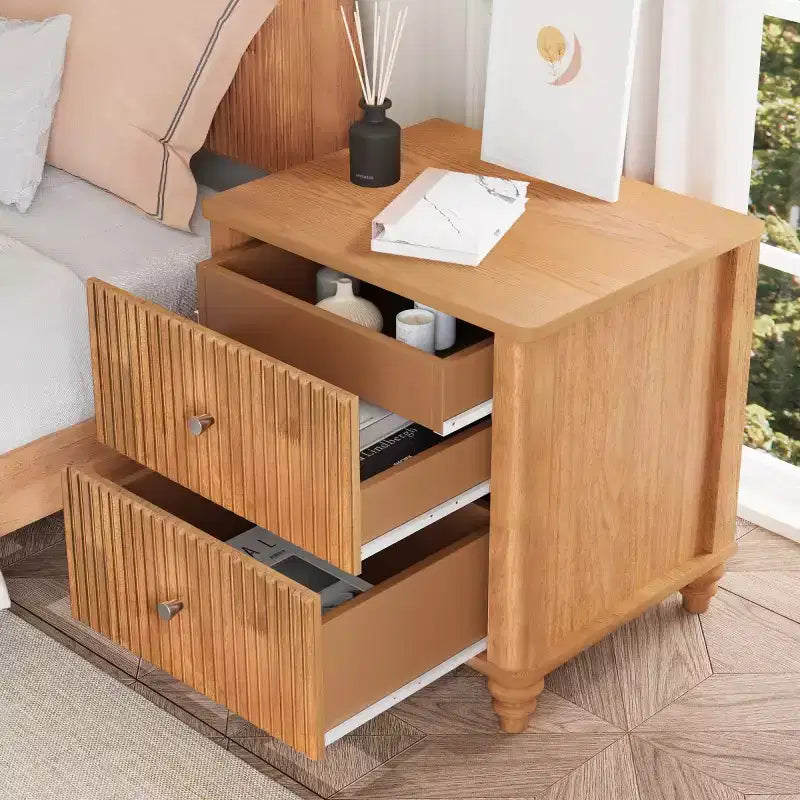 Comodino con Design Scanalato e Cassetti Contenitore, Tavolino da Notte per Camera da Letto, Soggiorno, Ingresso