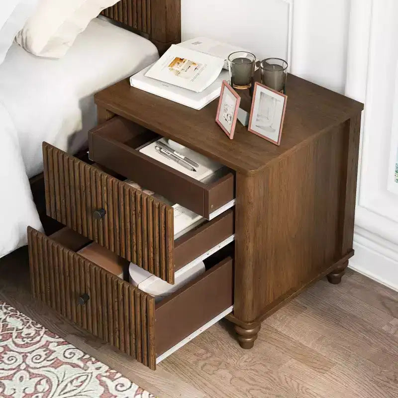 Comodino con Design Scanalato e Cassetti Contenitore, Tavolino da Notte per Camera da Letto, Soggiorno, Ingresso