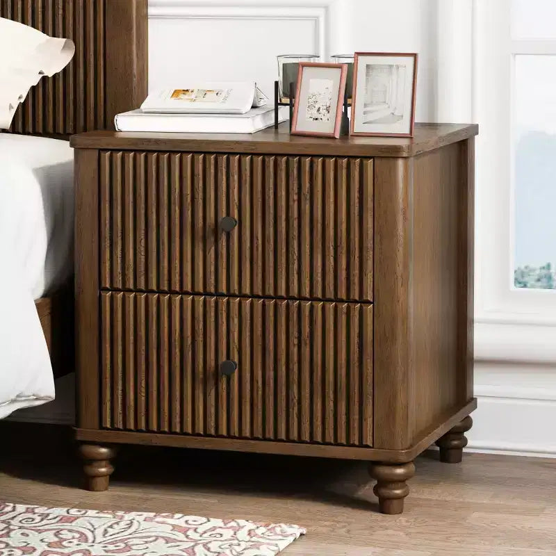 Comodino con Design Scanalato e Cassetti Contenitore, Tavolino da Notte per Camera da Letto, Soggiorno, Ingresso