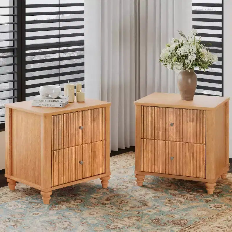 Comodino con Design Scanalato e Cassetti Contenitore, Tavolino da Notte per Camera da Letto, Soggiorno, Ingresso